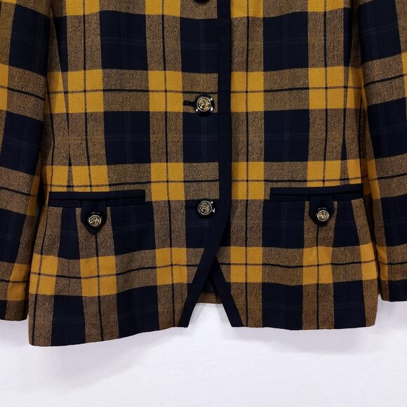 Kasper Vintage Blazer Size 10 Mustard Blue Plaid Dark Academia Jacket - Picture 9 of 11
